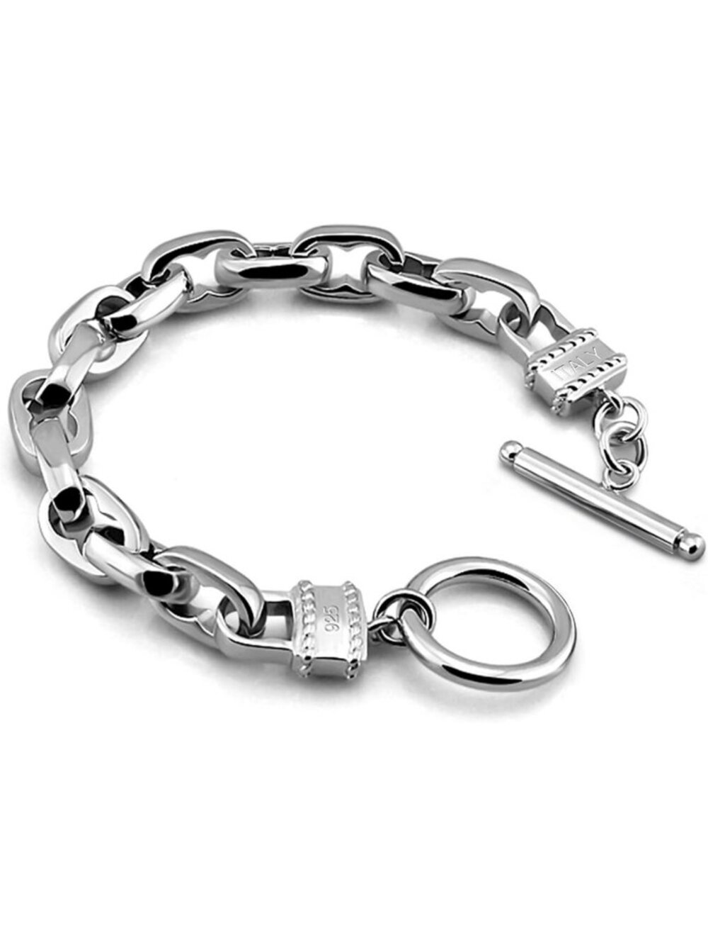 Punk Solid Silver Bracelet for Men & Women, 925 Sterling Rolo Chain Bangle, Hip